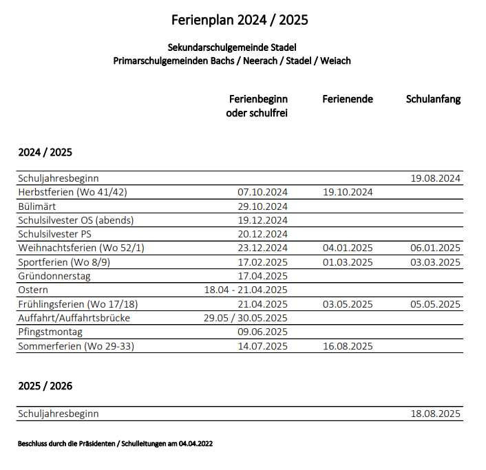 Ferienplan 2024/25