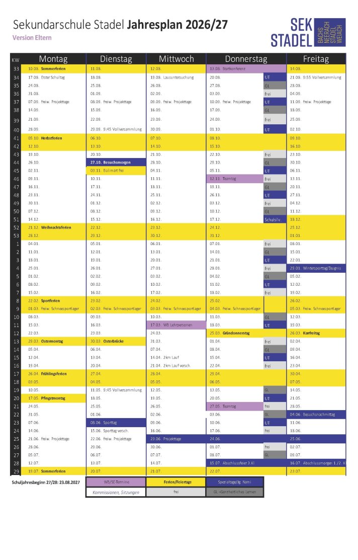 Ferienplan 2026/27