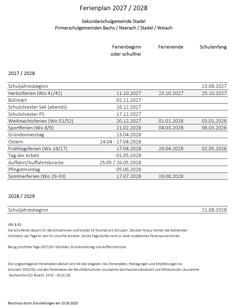 Ferienplan 2027/28